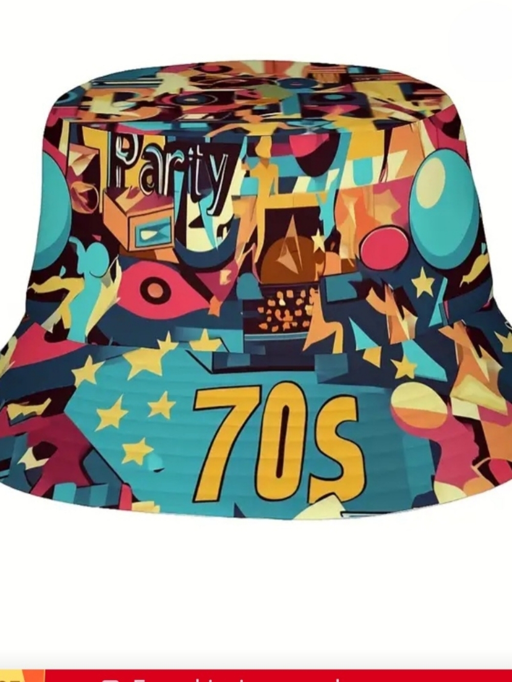 70s Colorful Party Theme Reversible Bucket Hat Sz 22"/23"